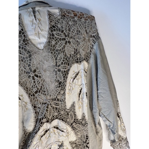 Vtg Lim's Crochet Layered Embroidery Patchwork Jacket M Oversized Unique Neutral - Picture 14 of 14